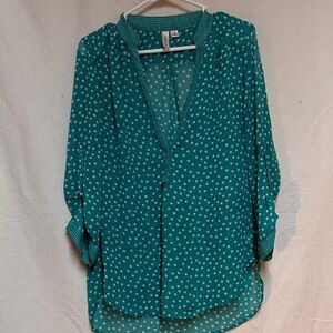Tacera Teal Polka Dot Blouse